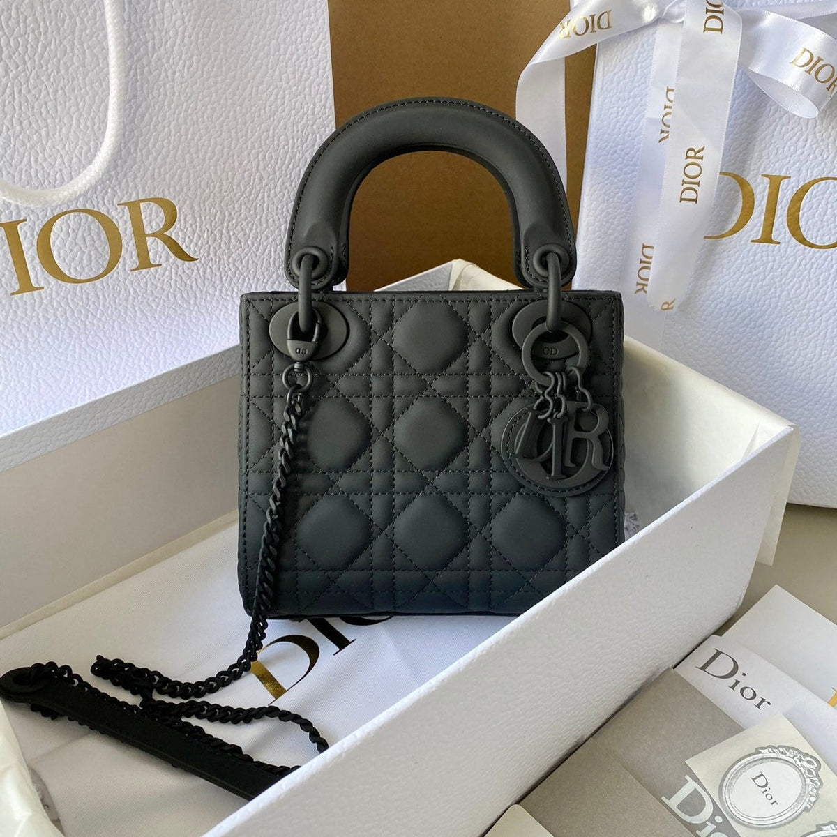 DIOR MINI LADY 17 MY ABC ALL BLACK LAMBSKIN