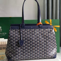 BELLECHASSE BIAUDE PM BAG 36 IN NAVY BLUE GOYARDINE CANVAS AND CALFSKIN TRIM