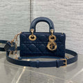 DIOR 25S SMALL LADY D‑JOY BAG 19 IN DARK BLUE CANNAGE CALFSKIN GOLD HARDWRE